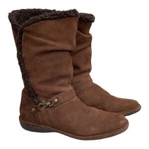 Lands End Warm Faux Sherpa Winter Boots Chocolate Dark Brown Suede Size 7.5